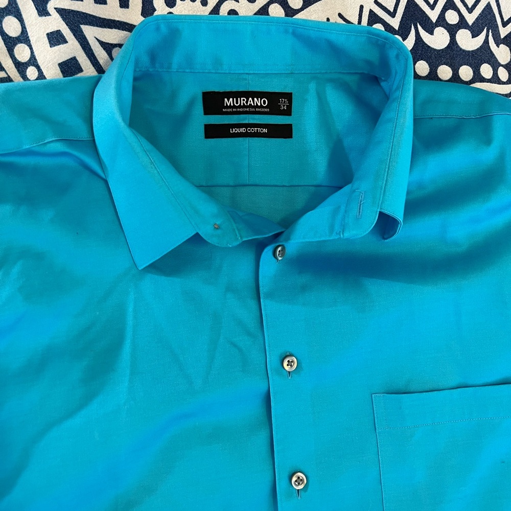 MURANO ADULT MENS SHIRT BUTTON DOWN SIZE NECK 17.5 34 TURQUOISE AQUA BLUE 222 - Picture 5 of 11